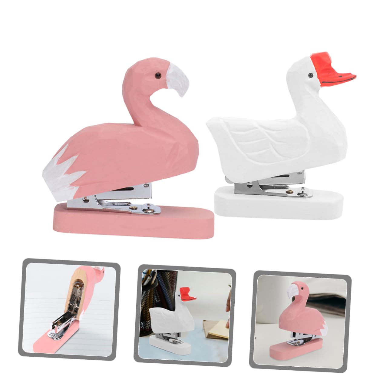 Pinzatrice da Scrivania Animale in Legno Originale 2 Pezzi | Ufficio e Scuola, Aspetto Grazioso e Semplice, Decorativa, Set Compatto