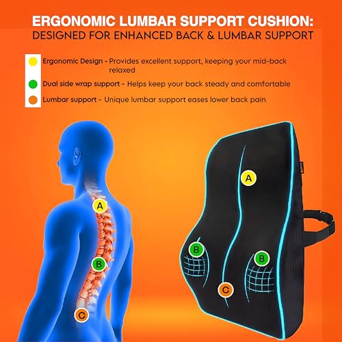 kossto Orthopedic Back Brace Memory Foam Lumbar Support Backrest for Upper, Middle & Lower Back Pain Compatible with Car, Office Chair having Mesh Cover, Adjustable Strap with 2 Years Warranty (BLACK) - Image 7