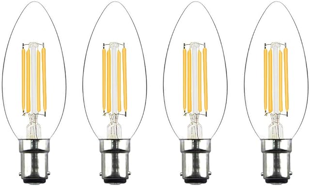 Bonlux B15 Filament LED Candle Candelabra Bulb SBC Warm White 2700K 4W Small Bayonet LED Vintage Filament Candle Bulb 40W Incandescent Replacement (Non-dimmable, 4-Packs)
