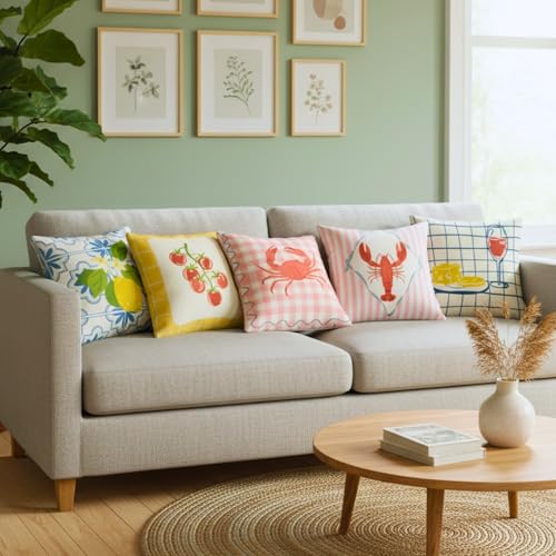 Image of Sleepy Threads Cushion Covers Set of 5 | 16 Inch X 16 Inch | Summer Seafood Print Cotton Blend Throw Pillow Cover | Multicolor Quirky Prints | Zipper Closure | Sofa Cushion Cover | Bedroom Home Decor
