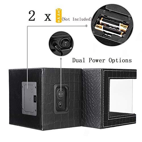 Image of Single Watch Winder for Automatic Watches, Super Quiet, in Wood Shell and Black Leather /Carbon Fiber Leather, Japanese Motor