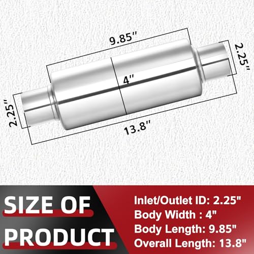 Image of LCGP 2.25 inch Inlet Universal Resonator Muffler, 2.25 inch Outlet 13.77 inch Overall Length Stainless Steel High Performance Muffler, Polished, Pass-Thru Design 2pack