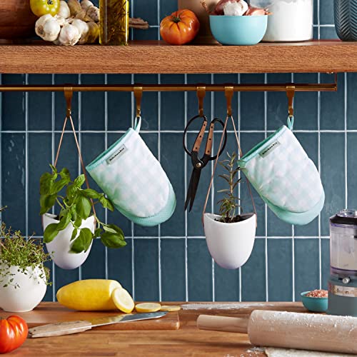Image of KitchenAid Gingham Mini Oven Mitt 2-Pack Set, Mineral Water, 5.5 inchx8 inch
