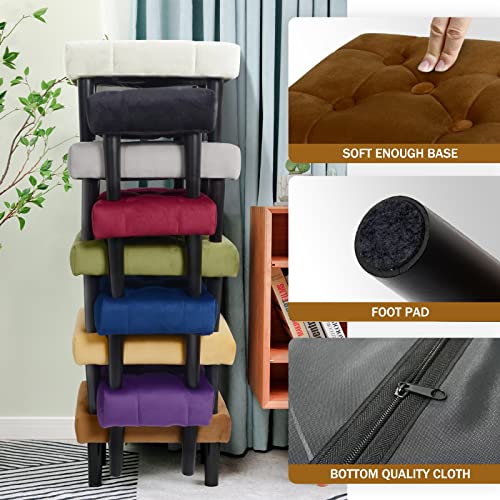 Image of HOUCHICS Small Footstool Ottoman,Velvet Soft Footrest Ottoman with Wood Legs,Sofa Footrest Extra Seating for Living Room Entryway Office(Coffee 2PACK)