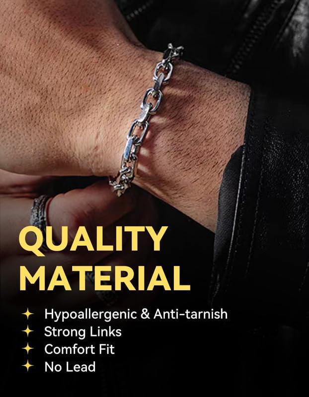 Miniatura 2 de ChainsHouse Rolo - Pulsera de eslabones para hombre y mujer, 7mm 9mm 12mm (0.276 0.354 0.472 pulgadas) de ancho, 7.5 8.3 pulgadas de largo,