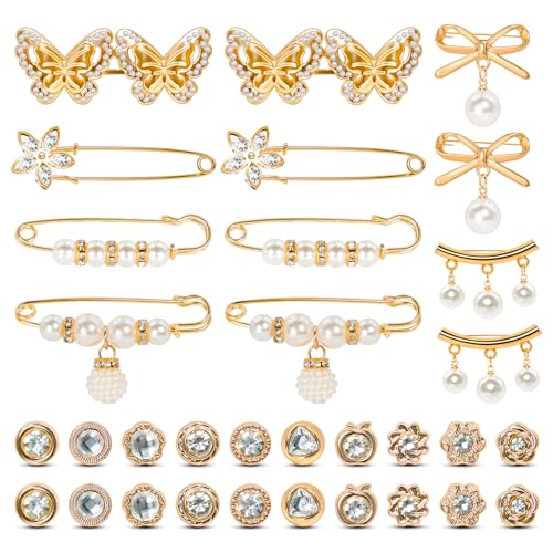 Philbinden 32Pcs Pant Waist Tightener,Adjustable Detachable Decorative Waist Buckles, Jeans Buttons for Crystal Pants