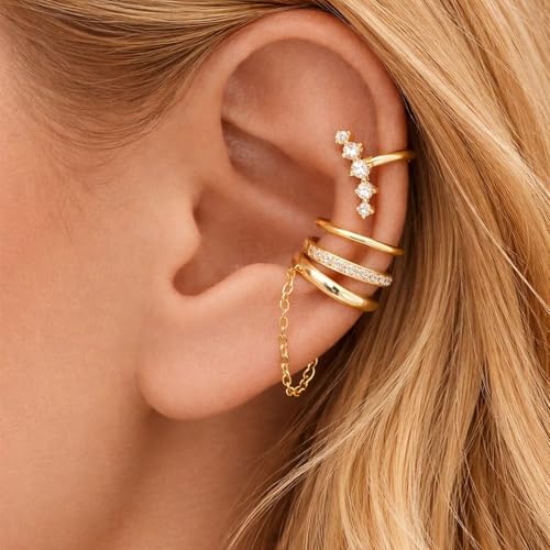 Image of Ear Cuffs Non Piercing 14K Gold Plated Ear Cuff Earrings for Women Trendy Clip on Cartilage Earring Stacks Non Pierced Adjustable Fake Earrings Set Jewelry Christmas Gift 2026 Stocking Stuffers