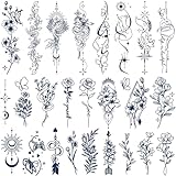 Tazimi Semi-Permanent Tattoos for Women Girls 100% Plant-Based Ink Small Flower Words Animals Waterproof Realistic Fake Tattoos Long Lasting 1-2 Weeks for Adult
