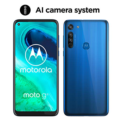 Motorola Moto G8 (Pantalla de 6,4" HD+ o-notch, 4G, Qualcomm Snapdragon SD665, Sistema de cámara triple, 64 GB, 4 GB RAM, Android 10), Azul [Exclusivo Amazon]