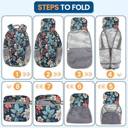 Image of ZOMAKE Ultra Lightweight Packable Backpack 25L, Foldable Hiking Backpacks Water Resistant Small Folding Daypack for Travel(Royal Blue, Floral Print)