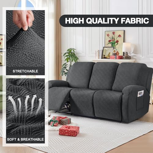 Image of Timeles Recliner Covers for 3 Seater Reclining Couch Covers Sofa Slipcover Furniture Protector for Dogs and Pets Stretch Soft Washable (Three-Seater, Dark Gray)