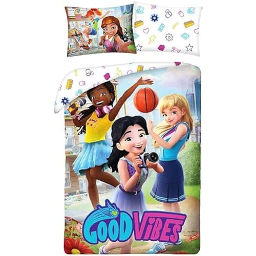 Halantex Lego Friends Parure de lit simple 100 % coton avec housse de couette et taie d'oreiller – Taille européenne