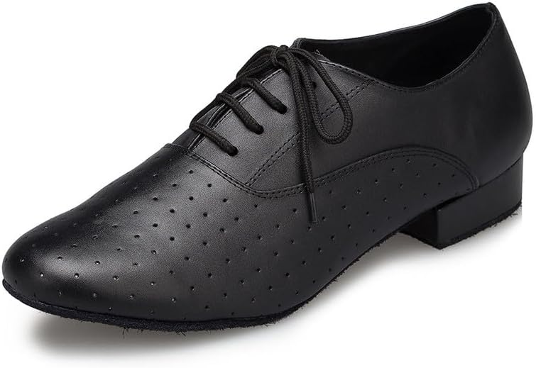 AOQUNFS Men's Latin Dance Shoes Black Leather Ballroom Tango Salsa Character Shoes,Model L148