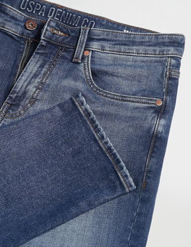 Image of Men's Dark-Blue Solid Mid Rise Light Button Stretchable Cotton Blend 1050 Men's Jeans (UDJEN1274 Dark-Blue 30)