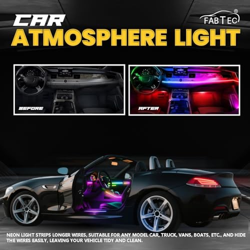 Image of Fabtec K4 Ambience Light 6 in 1 Multi Color Running Matrix Interior Atmosphere Ambient Light for Dashboard & Doors (App Controlled, 6 Pc)