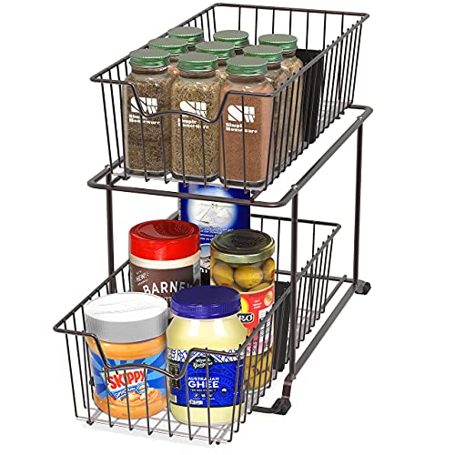 Simple Houseware 2 Tier Cabinet Wire Basket Drawer Organizer, Brown - Image 4