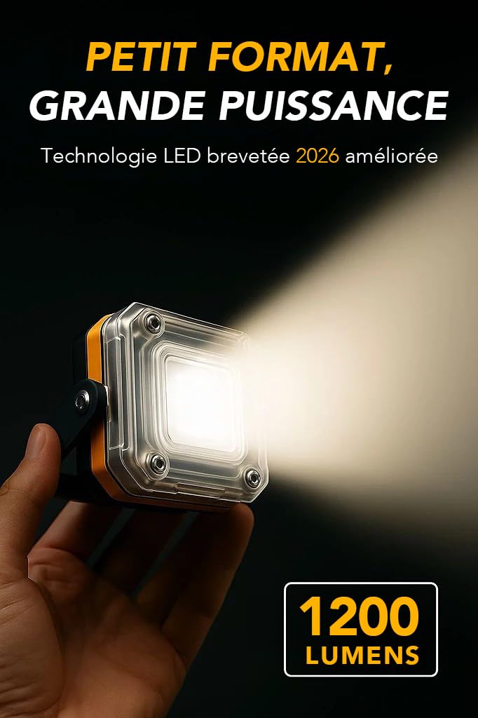 Mini Projecteur LED Rechargeable 2 Pack, 1500mAh, 8 Modes 1200 LM | EDC Eclairage Chantier Portable, Magnétique, Lumière Rouge et Bleue pour Atelier, Chantier, Mécanique Auto