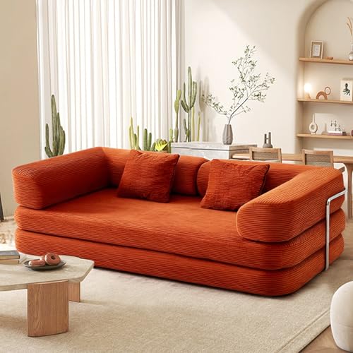 Reviews de Sofas Economicos al mejor precio. 50 MAMALAND Sofa Cama para Sala Plegable, Sala Modular Elegantes para Espacios Pequeños, DIY Sofa con 2 Almohadas, no Necesita Montaje (Naranja)