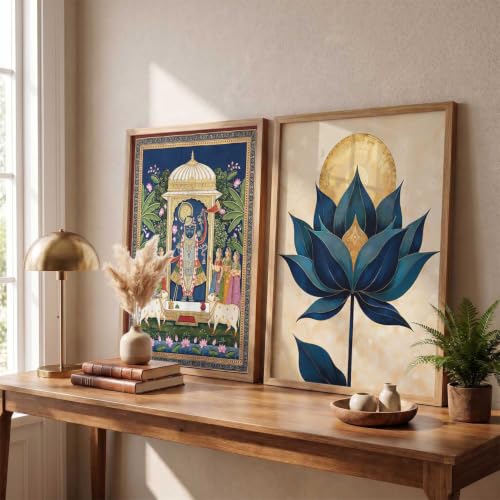 Image of HOTHOUSE Madhubani Art Wall Painting Traditional Home Decoration With Frame For Living Room Bed Room Hotel Wall Decor Digital Reprint Set of 2 (14X20 inch)