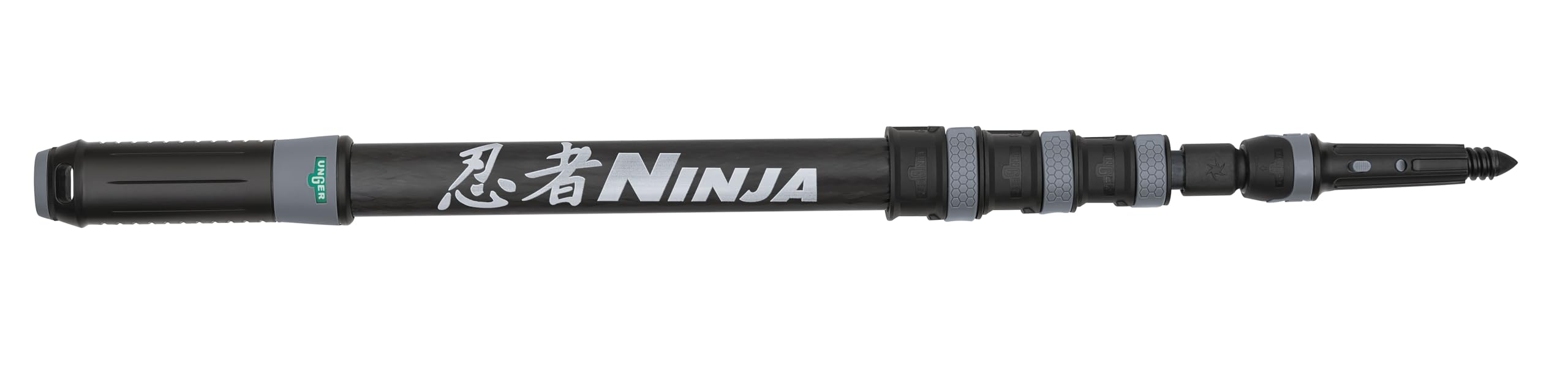 Unger Carbon Teleskopstange Ninja (1,90 m, 4-teilig, Anti-Rutsch Endkappe, kompakt, Fensterreinigung, Verlängerung Reinigung, Zubehör Fensterputz, kompatibel mit Zubehör) NCP19
