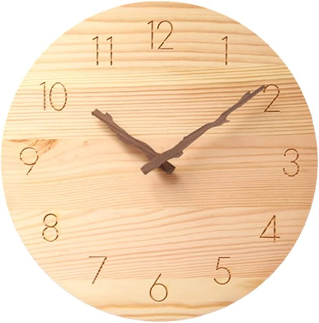 JUSTUP Wooden Wall Clock,10 in Country Style Silent Non-Ticking Wall Clock with Battery Operated Big Numbers for Kids Living Room Bedroom Kitchen School Office Decor(A)