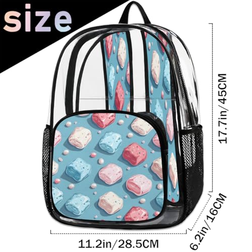 Cotton Candy Clear Backpack for Stadium Events, Dessert Waterproof Clear Bag for Women Men Adult Sport Work Daily Music Festival and Concerts2