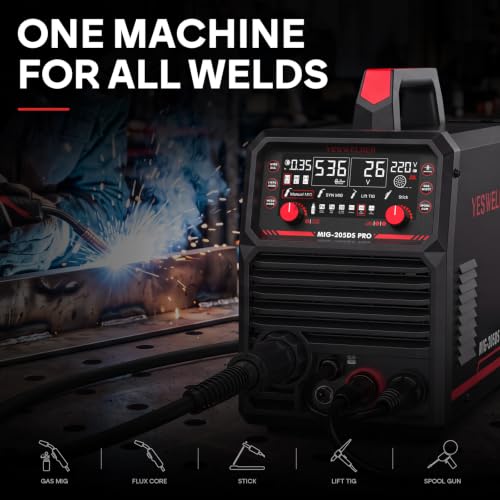 Image of YESWELDER 205A MIG Welder, 110V /220V Dual Voltage, 5 in 1 Gas MIG /Flux Core MIG /Spool Gun MIG /Lift TIG /Stick Multiprocess LED Digital Display Aluminum MIG Welding Machine MIG-205DS PRO
