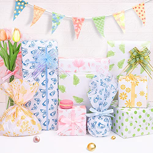 Image of Larcenciel Metallic Flower Tissue Paper - 60 Sheets for Gift Wrapping, Birthday, Holiday & Party Decor, Crafts & Packaging - 19.7x13.8in