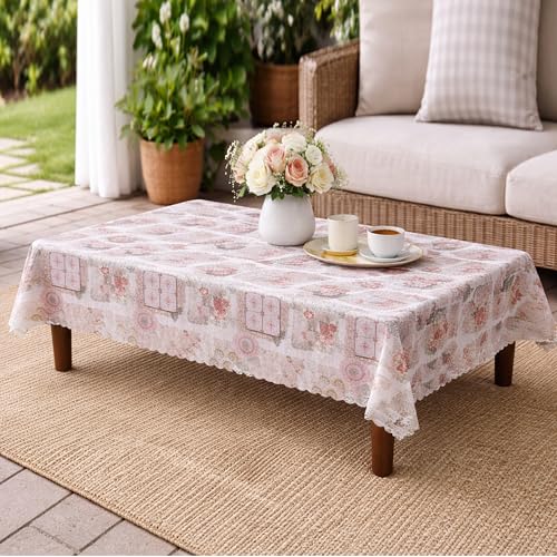 Image of Dakshya Industirs PVC Waterproof Table Cover 36x54 Inch Floral Printed Center Table Cover Washable Plastic Table Sheet Oilproof Dining Table Cover for Coffee Table Living Room Home (Smart Blossom)