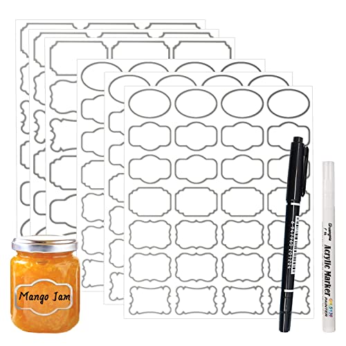 JaoNanl Étiquettes transparentes pour bocaux, autocollants transparents amovibles avec bordure argentée, étiquettes de cuisine inscriptibles imperméables pour bac de rangement, 138 pièces