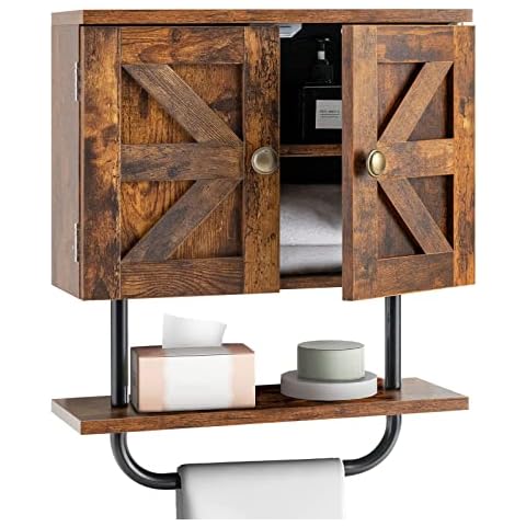 Giantex Armario de pared de baño con 2 puertas y toallero metálico Cover