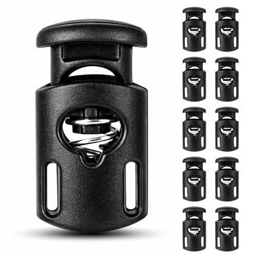 SHENLIU 10 Stück Kordel Stopper Universal Schwarz Kordelstopper 1 Loch Kunststoff Schnurstopper Kordel Zugkordel Stopper für bis Ø 5 mm Kordeln Kordelklemme für Kordelzug Taschen Kleidung Rucksäcke