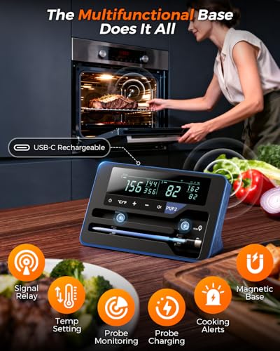 Alfolive 2025 AI Wireless Meat Thermometer, Smart Bluetooth Meat Thermometer Digital, ±0.5°F High Accuracy, Grill Temperature Probe for BBQ, Grilling, Smoker, Oven, Cooking, Air Fryer, 2 Probes #5