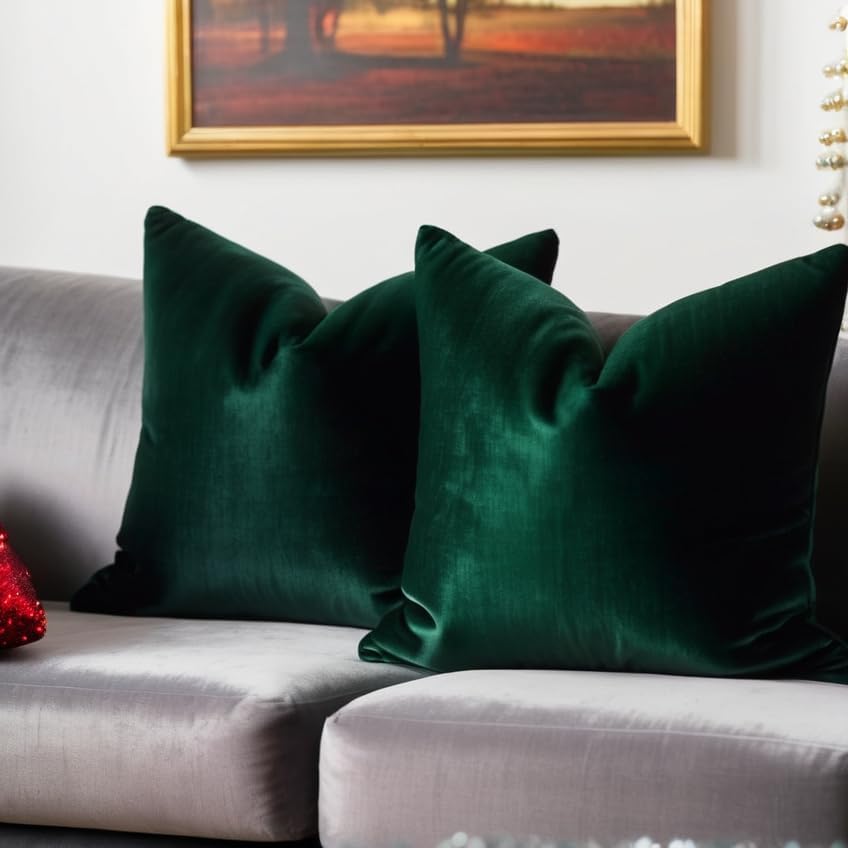 FEVERQIYI Juego de 2 fundas de almohada de terciopelo de 20 x 20 pulgadas, fundas de almohada cuadradas decorativas de color verde militar, fundas