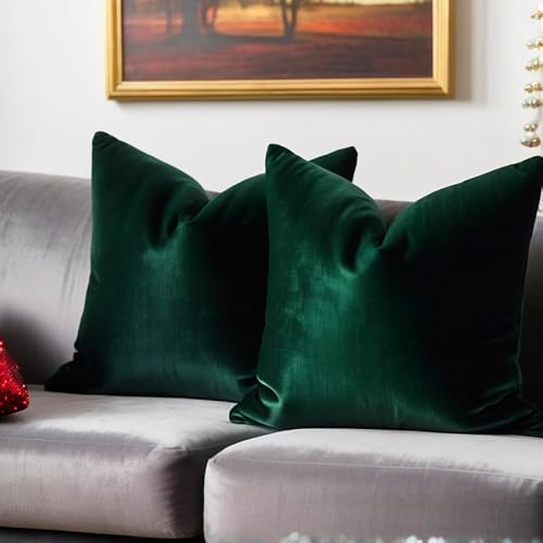FEVERQIYI 20x20 Velvet Pillow Covers Set of 2 Army Green Decorative Square Throw Pillowcase Soft Solid Cushion Covers for Bedroom Living Room Outdoor Indoor Decoration