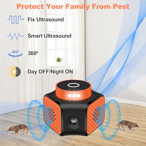 Appareil de contrôle de souris à ultrasons 360° orange avec 4 modes