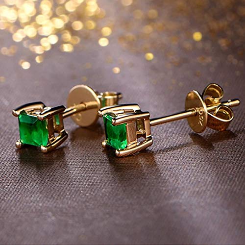 Daesar 18K Yellow Gold Earrings Women Square 0.43Ct Emerald Earrings Vintage Stud Earrings Gold #TOP3