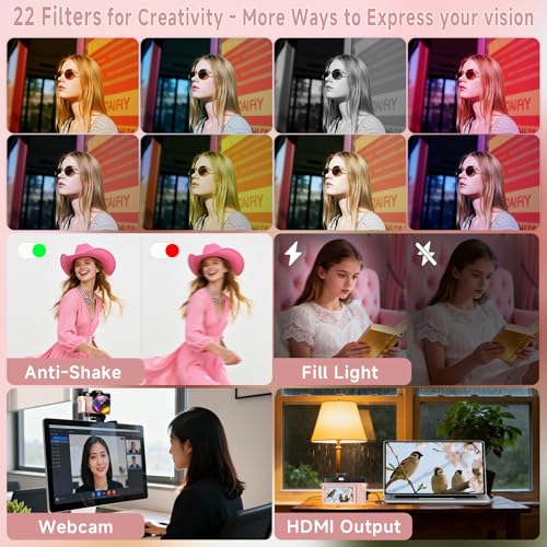 Image of 6K Digital Camera for Photography Autofocus, 64MP WiFi Vlogging Camera for YouTube with 3 inch 180 Flip Screen 16X Zoom, 64GB SD Card & 2 Batteries Pink Compact Travel Camera for Beginners Teens