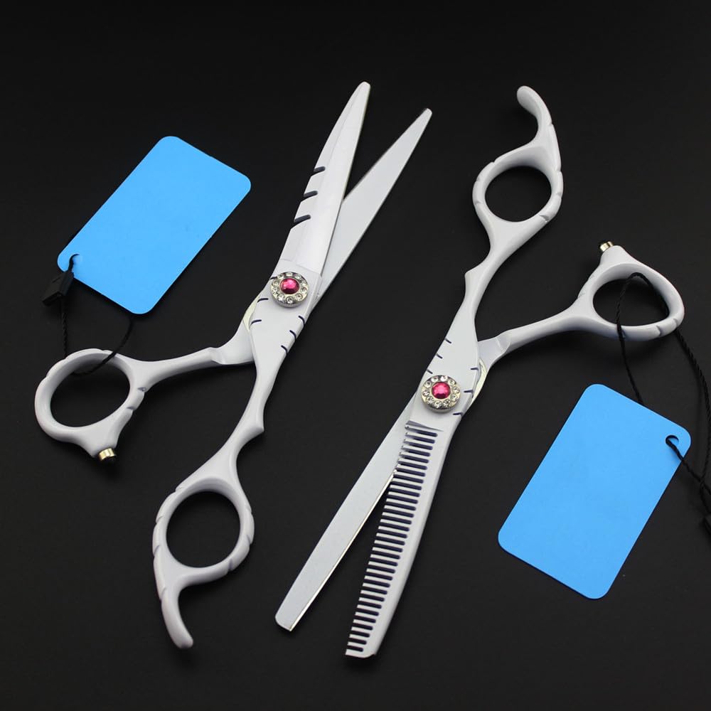 Haarschneideschere, 6 Zoll, Professionelle Japanische 440C-Stahlschere, Weiße Haarschere, Haarschnitt, Effilierschere, Friseurschere,Satz-Q