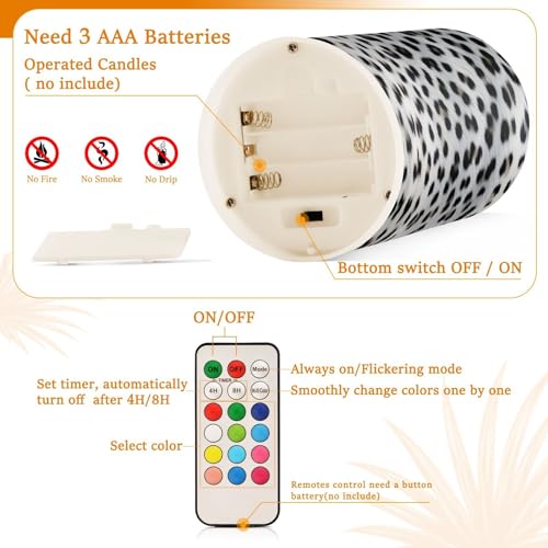 Image of White Leopard Print Flameless Candles, Flameless Candles with Remote Set of 2, Flameless Candles Battery Operated, Pillar Candles Home Decoration, Christmas, Party, E08D23009