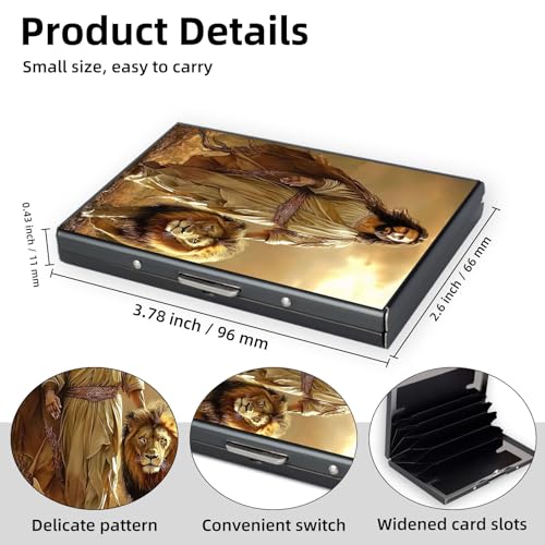 Credit Card Holder Wallet for Women - Ultra-Slim Metal Card Wallet with RFID Blocking | Mini 6-Slot Card Case Wallet, Secure & Stylish Metal Credit Card Holder, Lion Of Judah Jesus2