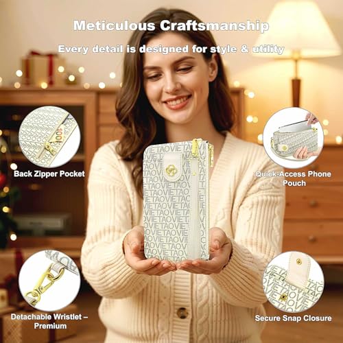Image of Wristlet Wallets for Women, Leather Card Phone Holder RFID Blocking Large Capacity Clutch Purse Perfect for Ladies Daily Use and Travel - White