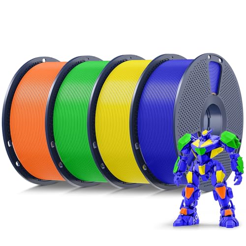 Image of SUNLU 4kg PLA 3D Printer Filament Bundle Multicolor, Neatly Wound PLA Filament 1.75mm ±0.02mm, Individually Vacuum Packed, 4kg in Total, 1kg per Spool, 4 Pack, Sunny Orange+Yellow+Green+Klein Blue