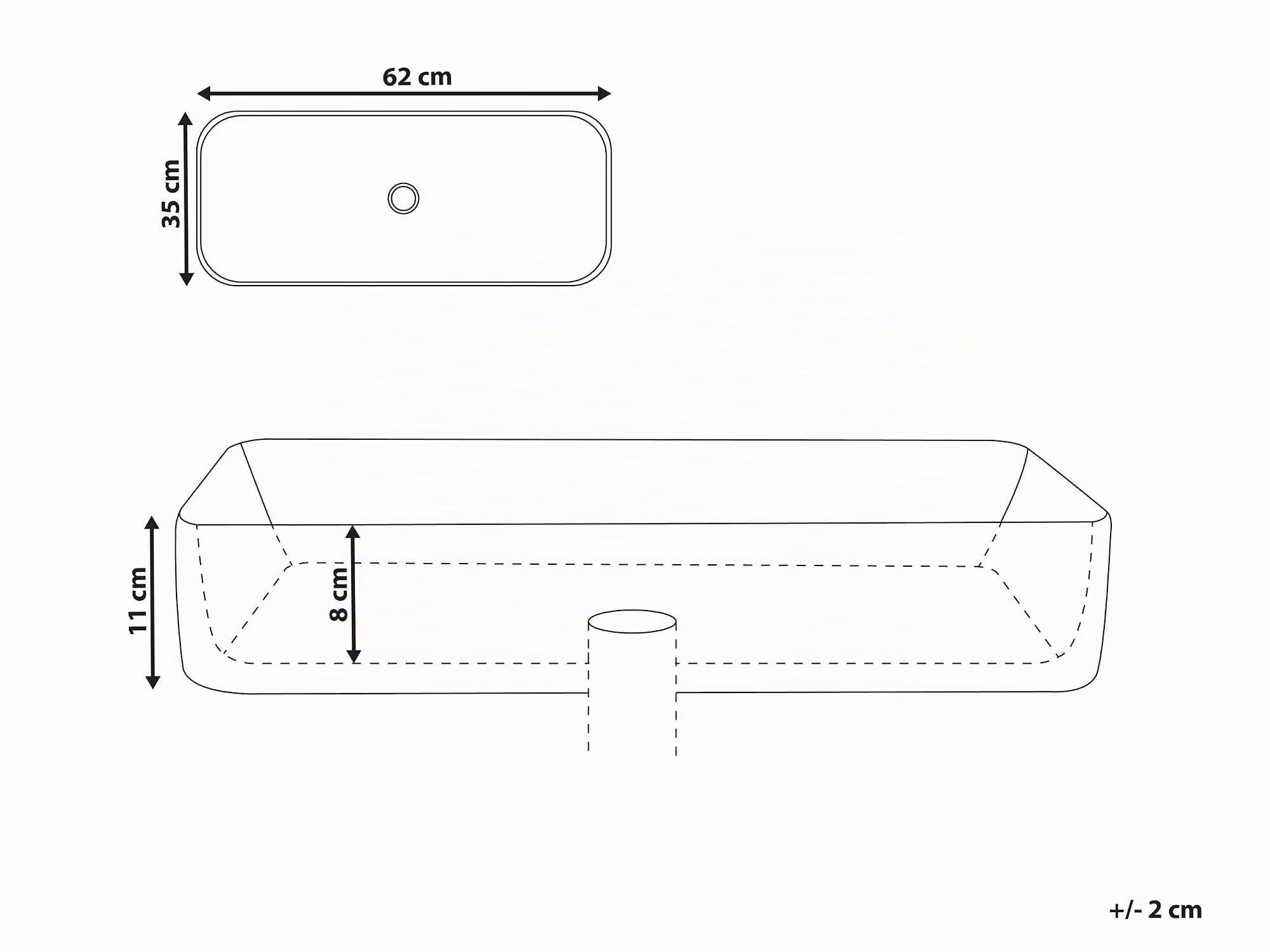 Lavabo sobre encimera baño cerámica blanco efecto mármol rectangular 62 x 35 cm Ipala