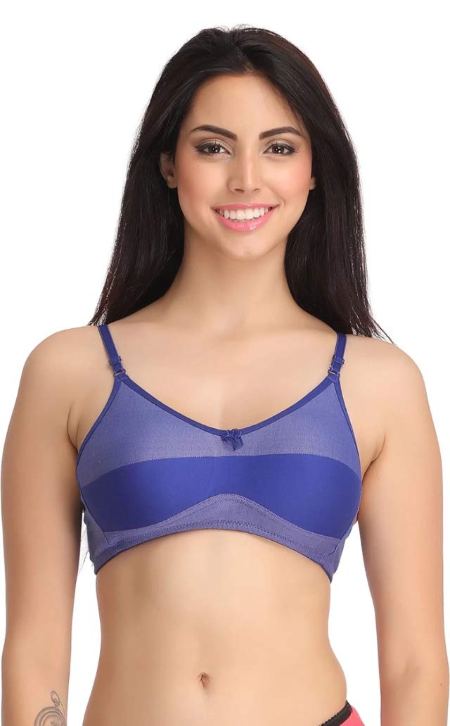 Womens Non-Padded Wirefree Denim Inspired T-Shirt Bra - Blue (40)