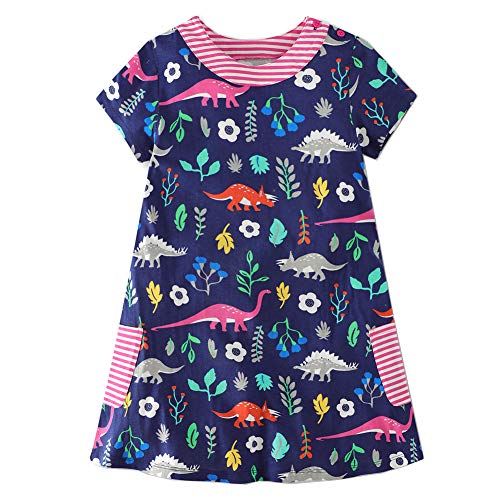 Image of Bleubell Girls Dinosaur Dress Fun Printed for Toddlers Tweens 2-12Y