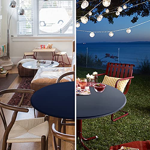 Obstal Fitted Round Table Cloth, Reversible Waterproof Stain Resistant Elastic Stretch Tablecloth, Wipe Clean Table Cover for Outdoor/Indoor Use, Fits Round Tables up to 48" - 56" Diameter, Navy by Obstal - Image 2