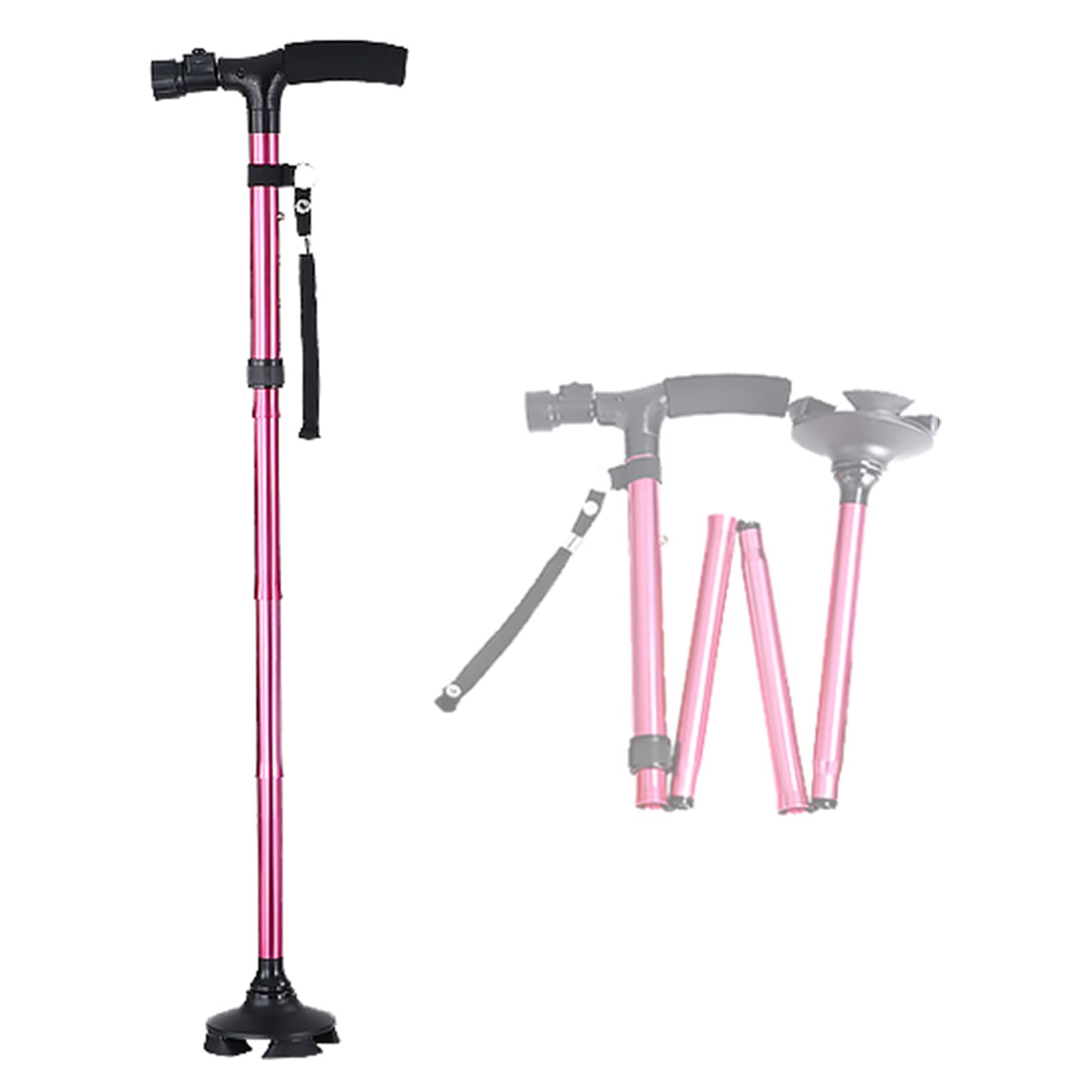 Stampella da passeggio a quattro zampe in alluminio, altezza regolabile, bastone da passeggio antiscivolo con luce a LED, ausilio per la mobilità per anziani disabili e persone con disabilità fis