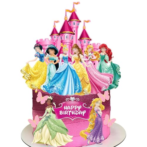 Randomgo 14 peças decoração bolos de aniversário princesa para meninas, top bolo de aniversário princesa, decoração de cupcakes, Cake Topper para festa de aniversário crianças (B)