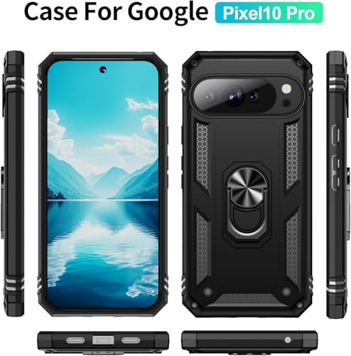 Image of REALCASE Google Pixel 10 Pro Back Cover Case | Heavy Duty Dual Layer Hybrid Shock Proof Armor Defender Ring Case Back Cover for Google Pixel 10 Pro 5G (Black)